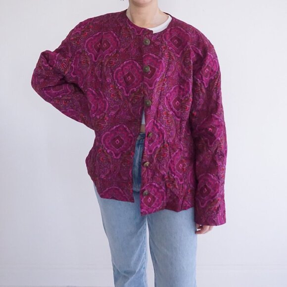 Paisley Quilted Blazer in Rich Purple - Picture 1 of 12
